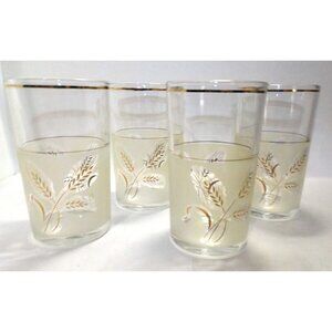 Covetro Vintage Set of 4 Italian Frosted Gold Wheat 8 oz. Juice Glasses MCM